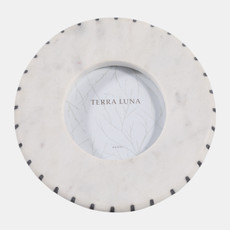 22909#4x4" Round Marble Frame With Inlay, White/black