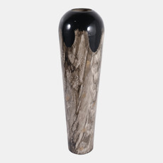 22915-01#30x9" Marbled Enamel Floor Vase, Tan/black