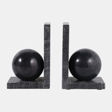 20706-03#S/2 6" Marble Bookend With 3" Orb, Black
