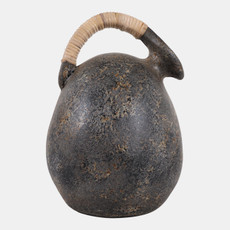 21364-01#Terracotta, 16" Rustic Jug W/ Woven Handle, Multi