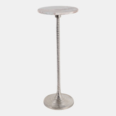 22933-01#26x10" Beach Marble Top Drink Table / Raw Nickle