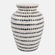 22937-02#16x12" Capiz Dots Vase, Ivory/blue