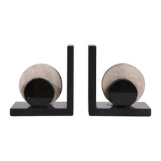 EV22955#7" Rinnoit Travertine And Marble Bookends, Blk