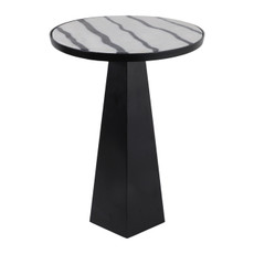 EV22966#23" Noir Panda Stone And Metal Accent Table, Blk/w