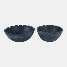 22987#S/2 10/12" Scallop Edge Terracotta Bowls, Blue
