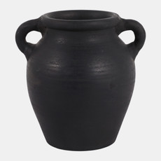 18254-06#6x5" Terracotta Bud Vase W/ Handles, Black