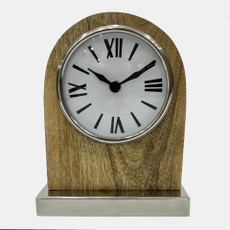 23019-02#8x6" Mango Wood Clock, Natural/silver