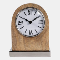 23019-02#8x6" Mango Wood Clock, Natural/silver