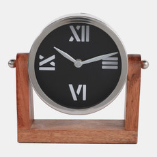 23020-01#7x7" Clock On Wood Base, Natural/silver