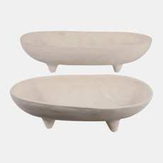 23028#S/2 15/19" Paper Mache Footed Oval Bowls, Ivory
