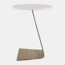 23031#22x16" Slanted Base Accent Table, White/gold