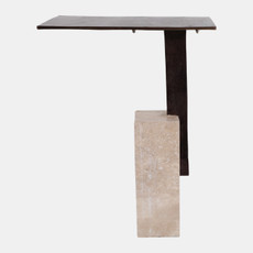 23032#22x16" Travertine Block Base Accent Table, Bronze