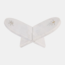 23052#13x7" Sun & Moon Brass Inlay Marble Book Stand, Wh