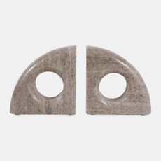 23059#S/2 6" Large Contemporary Marble Bookends, Beige