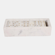 23060#10x4" Marble Dominoes Set, White/gold