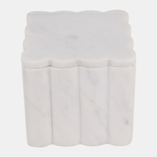 23063#5" Scalloped Marble Box, White