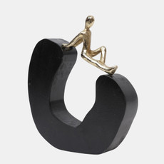 23071#8x7" Figure On Half Round Wood, Gold/black