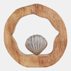 23072-02#10x10" Seashell In Wood Round, Silver/natural