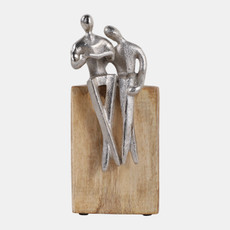 23074#10x4" Couple On Wood Base, Silver/natural