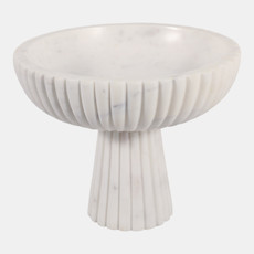 23076#10x8" Marble Ribbed Bowl On Pedestal, White