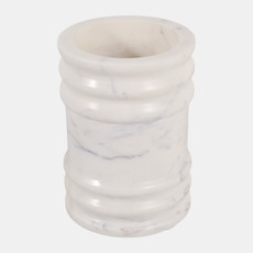 23080#7x5" Ribbd Marble Vase, White