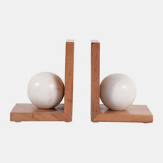 23081#S/2 6" Bookend With Marble Orb, Natural/white