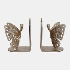 23092#S/2 7" Butterfly Bookends, Gold