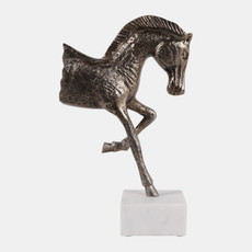 23099#15x9" Galloping Horse On Marble Base, Antique Bras