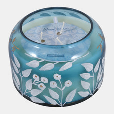 80549-04#6" 33 Oz Jasmine Floral Pattern Candle, Blue