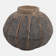 23166#11x11" Paper Mache Melon Vase, Ivory/blue