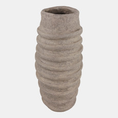 23168#28x12" Ribbed Paper Mache Floor Vase, Taupe