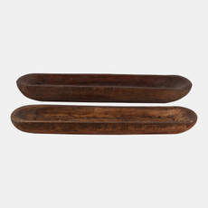 23171#S/2 34/39" Round Edge Reclaimed Wood Bowls, Brown