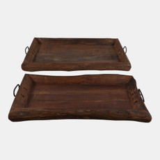 23173#S/2 21/24" Reclaimed Wood Trays W/ Metal Handles, 