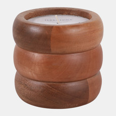 80555#5" 10 Oz Vanilla Ribbed Wood Candle, Natural