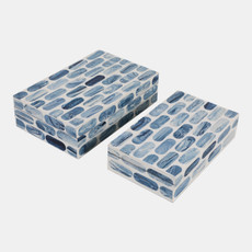 23206#S/2 10/11" Oval Print Resin Boxes, Blue/white