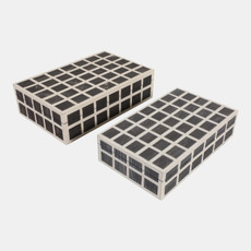 23207#S/2 10/11" Etched Squares Resin Boxes, Ivory/brown