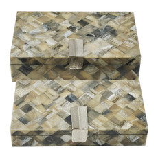 23222#S/2 10/11" Marbled Resin Boxes, Taupe/silver