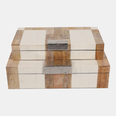 23225#S/2 10/11" Wood & Resin Inlay Boxes W/ Hardware, B