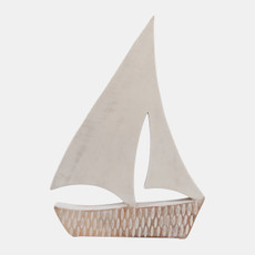 23235-02#16x11" Distressed Wood Sailboat, White/natural