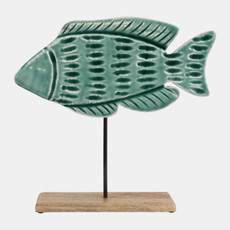 23236-03#10x10" Wood Fish On Base, Blue