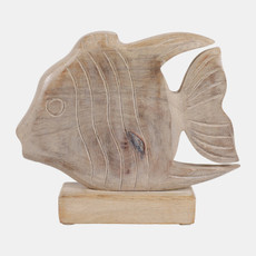 23240#8x7" Distressed Wood Fish On Base, White/natural