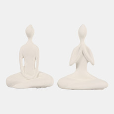 23246#S/2 10x7" Paper Mache Yoga Ladies, White