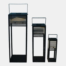 23248#S/3 15/24/31" Solar Outdoor Lanterns, Black