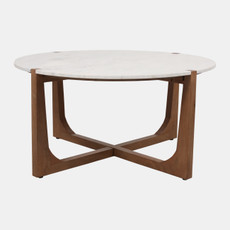 23260-02#36x18" Modern Marble Top Coffee Table, White/brown