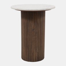 23266-02#22x18" Fluted Base Travertine Accent Table, White/