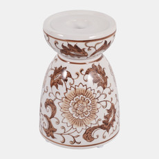 23292-01#6x4" Chinoiserie Taper & Pillar Holder, Brown/wht