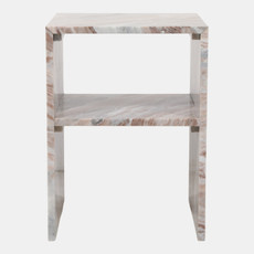 23307#22x16" Marble Side Table W/ Shelf, Brown/ivory