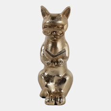 23319#8x4" Reading Kitty W/ Glasses, Gold