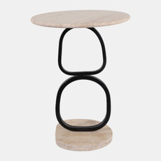 23323#22x16" Open Base Travertine Top Accent Table, Kd