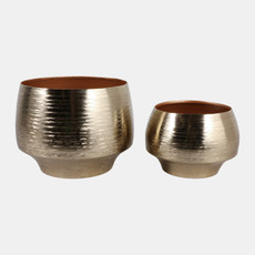 23326#S/2 9/11" Textured Curved Metal Planters, Gold